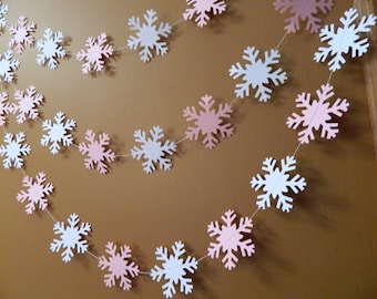 Snowflake Garland, Winter Onederland Birthday Decor, 6ft Snowflake Garland, Pink and White Snowflake Garland, Snowflake Garlands