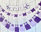 Butterfly First Birthday Decor - ONE High Chair Banner - 12 Month Photo banner Girl- Purple Butterflies 1st Birthday - 1st Year Photos Il_170x135