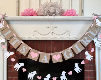 Little Lamb baby shower - Pink and Gray Its a Girl Banner - Lamb Nursery Decorations - Little Lamb Banner - Baby Shower Banners