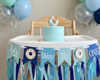 Donut 1/2 Birthday Banner: Blue High Chair Decorations