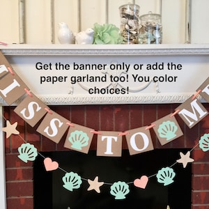 Beach Bridal Shower Decorations / Mint and Coral Miss to Mrs Banner / Sea Shells Bachelorette Party Decor / Seashells and Wedding Bells