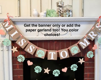 Beach Bridal Shower Banner: Mint & Coral Seashell Decor