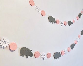 Hippo First Birthday Girl / Hippo Baby Shower Decorations Blue / Pink & Gray Hippo Nursery Decor / Daisy decorations / 1st Birthday Girl