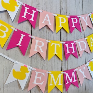 Pink Rubber Ducky 1st Birthday Banner, Custom Duck Birthday Garland , One Lucky Duck First Birthday Decorations , Happy birthday Sign Girl