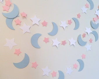 Gender Neutral Moon and Star Baby Shower Decor - Love you to the Moon Stars Garland - Pink or Blue Baby Shower - Twinkle Twinkle Little Star