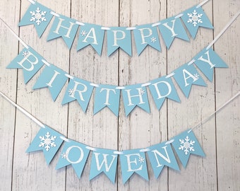 Blue and Silver Happy Birthday Banner, Snow Fun to be One, Winter ONEderland Birthday Decor, Boys Birthday Backdrop , 1st Birthday Garland