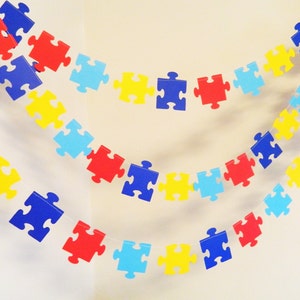 Puzzle Piece Garland - Missing Piece Adoption decoration- Autism Awareness Decor -5 or 10 foot Puzzle piece garland - Your color choices