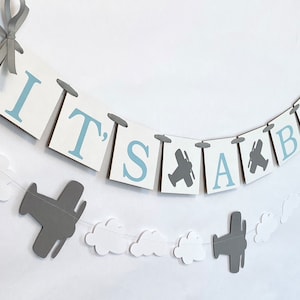 Vintage Airplane Baby Shower Decorations- Time Flies Baby shower Banner-  Its A Boy Banner - Airplane nursery Decorations - Vintage Airplane