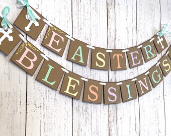 Easter Blessings Banner, Easter Decorations, Easter Garland, Happy Easter, Easter Mantle Sign