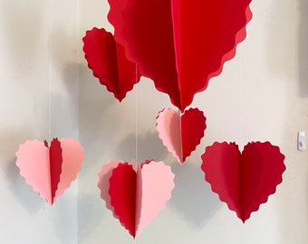 Red & Pink 3D Heart Decorations: Valentine's Day Backdrop