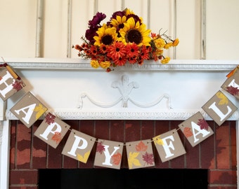 Fall decorations - Happy Fall banner - Thanksgiving decor - Teacher Gift Idea - fall mantle garland - harvest decoration- Office Decorating