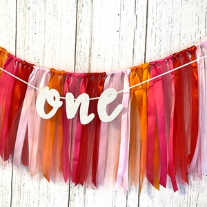 Red, Orange and Hot Pink One High Chair Tutu Skirt Banner, Fall Birthday Banner Boy , Smash Cake Garland, 1st Birthday Photo Backdrop Girl