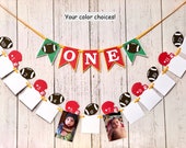 Football First Birthday Decorations - Football 12 Month Photos - Sports 1st Year Photo Banner- ONE High Chair Decor - Baby's Rookie Year Il_170x135