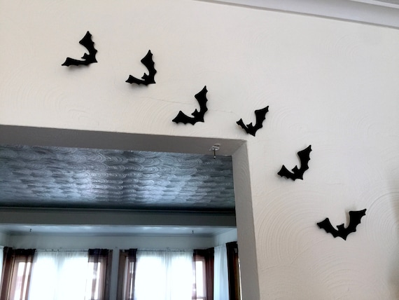 Black Cardstock Bats, Halloween Wall Decor, 3D Paper Bats