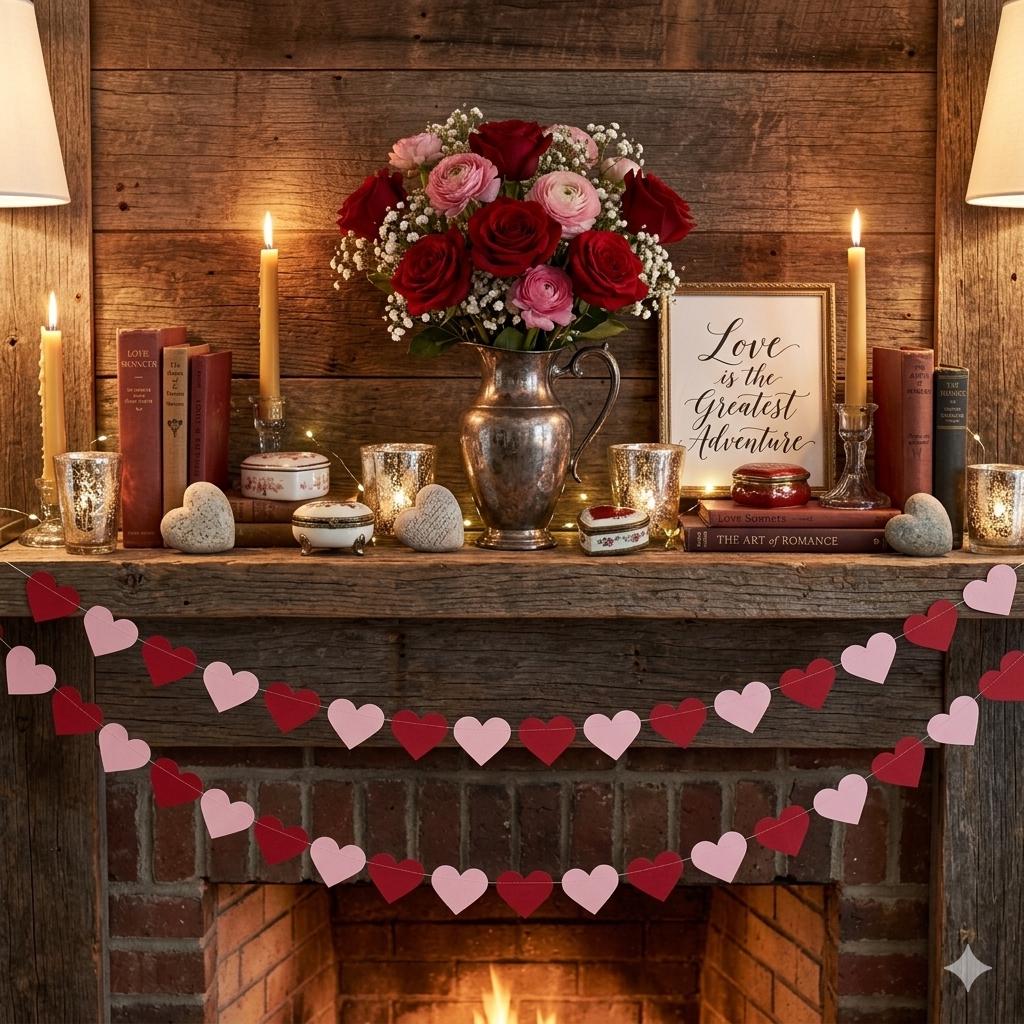 Red & Pink Heart Garland: Valentine's Day Decor, 6ft Strand - Etsy