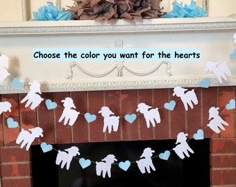 Lamb & Heart Garland: Blue Baby Shower Decor