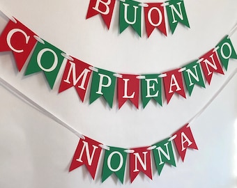 Buon Compleanno Banner - Italian Birthday Decorations - First Birthday Decor Boy - Custom Adult Childrens Birthday decor - Red and Green 2