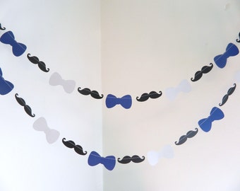 Bowtie Baby Shower Decorations - Mustache First Birthday Decor- Mustache baby shower Garland - Mustache Bash- Navy and Gray Little Man