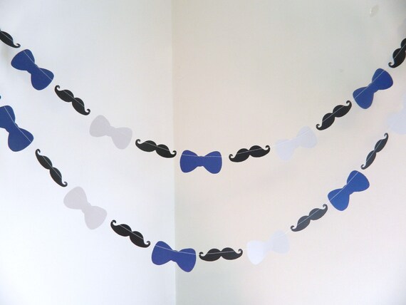 Bowtie Baby Shower Decorations - Mustache First Birthday Decor- Mustache baby shower Garland - Mustache Bash- Navy and Gray Little Man Il_570xn