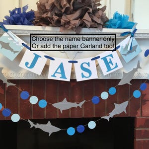 Shark Birthday decorations - Shark Birthday Banner- Shark Baby shower Decor- Shark Childrens Name banner- 1st birthday- your color choices