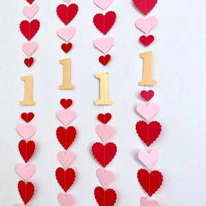 Valentines First Birthday Decorations - I am 1 Photo Prop - Pink and Red heart garlands - Heart Birthday Garland Boy/Girl- Your color choice