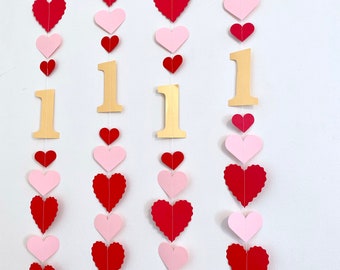 Valentines First Birthday Decorations - I am 1 Photo Prop - Pink and Red heart garlands - Heart Birthday Garland Boy/Girl- Your color choice