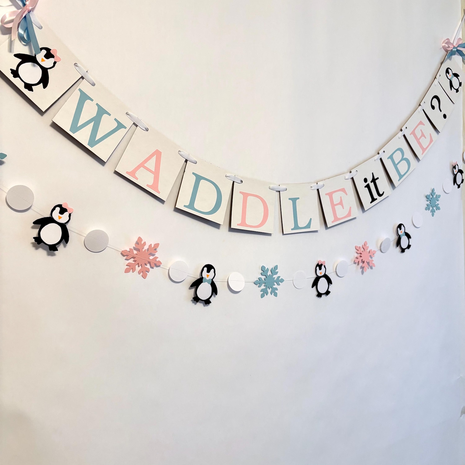 Penguin Gender Reveal Banner Waddle it Be Baby Shower Decor1600