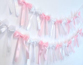 Pink and White Bow Garland: Handmade Party Decor