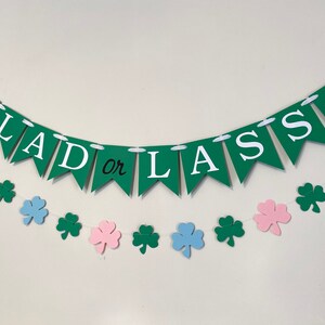 Lad or Lass Baby Gender Reveal , St Patricks Baby Shower Banner , Boy or Girl , Shamrock Garland , Irish welcome baby , Little Shamrock immagine 2