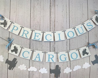 Vintage Airplane Baby Shower Decorations- Precious Cargo Banner - Vintage Airplane nursery Decorations - Time Flies Airplane