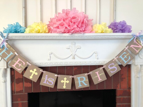 Easter Decorations He Is Risen Banner Rustic Easter Garland
