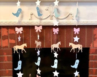 Boots or Bows Gender Reveal Garland: Western Horse Baby Shower Decor