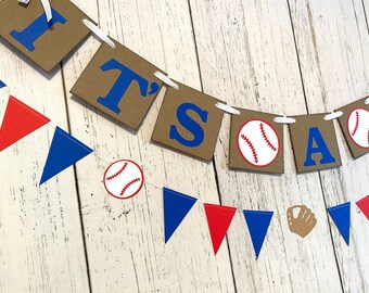 LaVenty Baseball 12 Monate Foto Banner – Babys Erstes Jahr Meilenstein-Deko, Rot-weiß-blau