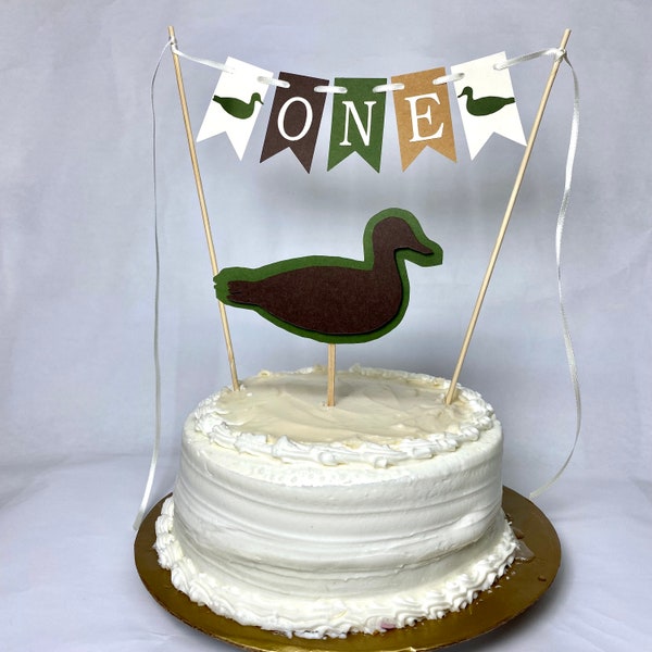 Duck Hunting Cake Topper, Mallard themed 1st birthday, Waddle it Be baby gender reveal Toppers , ONE Lucky Duck , 1st Birthday Cake Banner