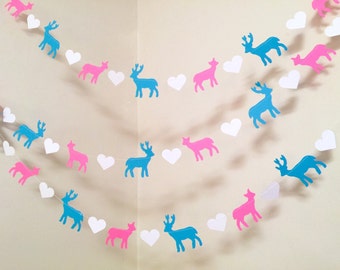 Buck or Doe Baby Shower Decorations - Baby Gender Reveal Garland- Pink or Blue We Love You- Woodland Boy or Girl Bunting - Oh Deer Shower