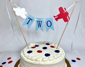 Vintage Airplane 2nd Birthday Cake Topper: Time Flies Party Decor