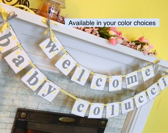 Custom Gender Neutral BABY Shower Decorations / Yellow and Gray Baby Shower /  Welcome Baby Banner / Nursery Banner / Birth Announcement