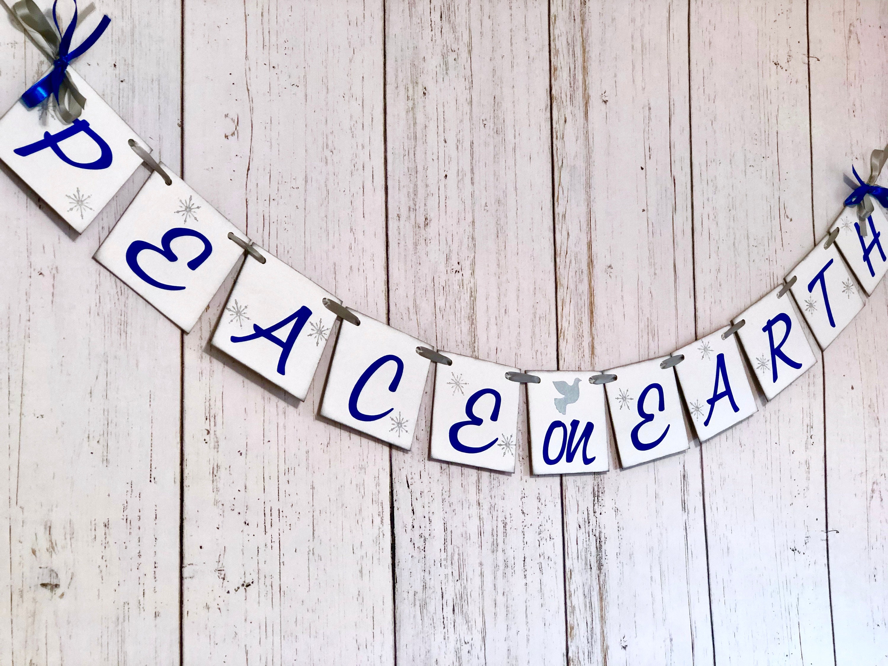 Peace on Earth Banner Blue Christmas Decorations Holiday | Etsy