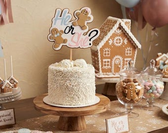 Gingerbread Gender Reveal Cake Topper: Christmas Baby Shower Decor