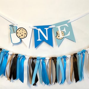 Milk and Cookies 1st Birthday Party Decorations, Boy First Birthday , Milk and Cookies Banner, One Sweet Boy Party , High Chair Skirt Blue
