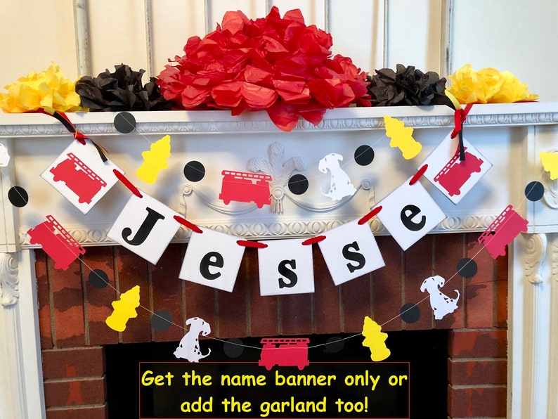 your color choice Firetruck 1st birthday garland Firefighter Baby shower decorations Dalmatian birthday Garland -Puppy birthday decor