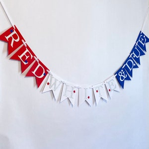 Red, White and Due 4th of July Gender Reveal Sign, Little Firecracker Baby Shower Decor, He or She Banner , Red, white and blue Star Garland image 2