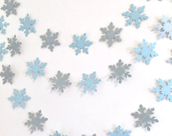 Winter ONEderland decor - Silver and Blue snowflake Garland - baby shower decor - snow flake banner - Christmas decor - your color choice