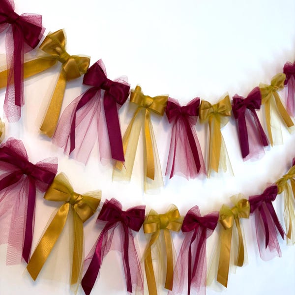 Maroon and Gold Bow Garland: Handmade Party Decoration , custom colors