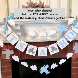 Vintage Airplane Baby Shower Decorations- Time Flies Baby shower Banner-  Its A Boy Banner - Airplane nursery Decorations - Vintage Airplane