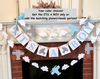 Vintage Airplane Baby Shower Decorations- Time Flies Baby shower Banner-  Its A Boy Banner - Airplane nursery Decorations - Vintage Airplane
