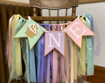 Cupcake First Birthday Decorations - High Chair Tutu - ONE High Chair Skirt -Our Little Cupcake Birthday Backdrop - Sweet One Cake Smash