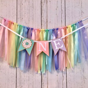 Donut First Birthday Decorations High Chair Tutu ONE High Chair Skirt Donut Grow Up 1st Birthday Backdrop Sweet One Cake Smash word+36 inch ribbons