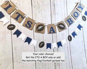 Football Baby Shower Banner: Navy & White Garland