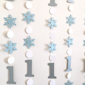 Blue and Silver Winter First Birthday Decorations - Onederland Decor - 1st 2nd 3rd snowflake Birthday Garland Boy/Girl - Your color choice